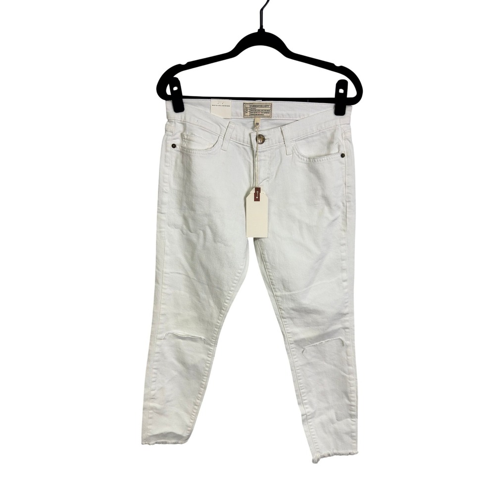 NWT CURRENT/ELLIOTT The Stiletto‎ White Distressed Skinny Jeans Raw Hem Size 28